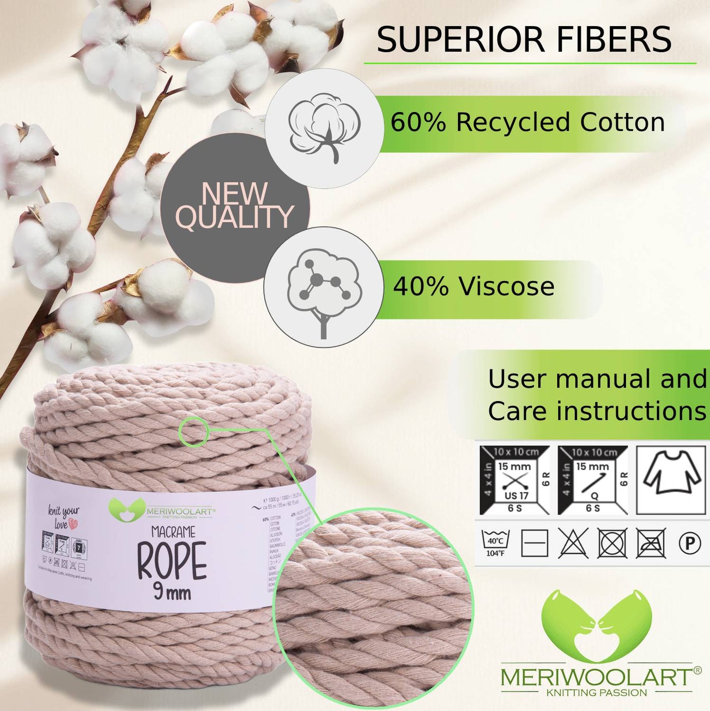 Light Grey MACRAMÉ ROPE 9MM 55M