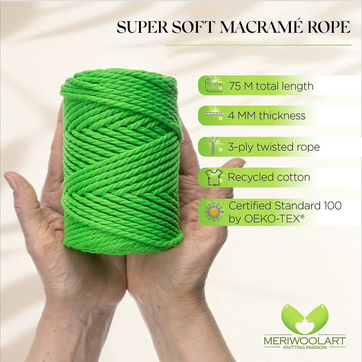 NEON GREEN MACRAMÉ ROPE 4 MM, 75 M