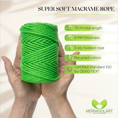 NEON GREEN MACRAMÉ ROPE 4 MM, 75 M