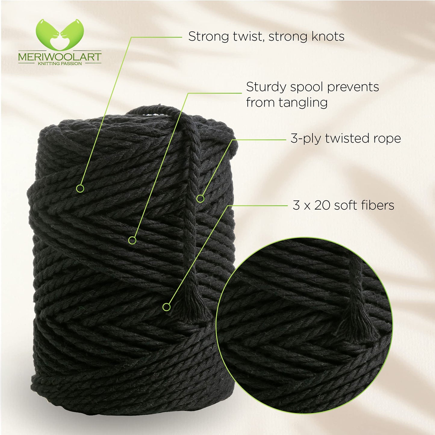 GRAPHITE MACRAMÉ ROPE 4 MM, 75 M