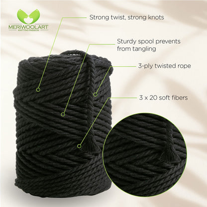 GRAPHITE MACRAMÉ ROPE 4 MM, 75 M