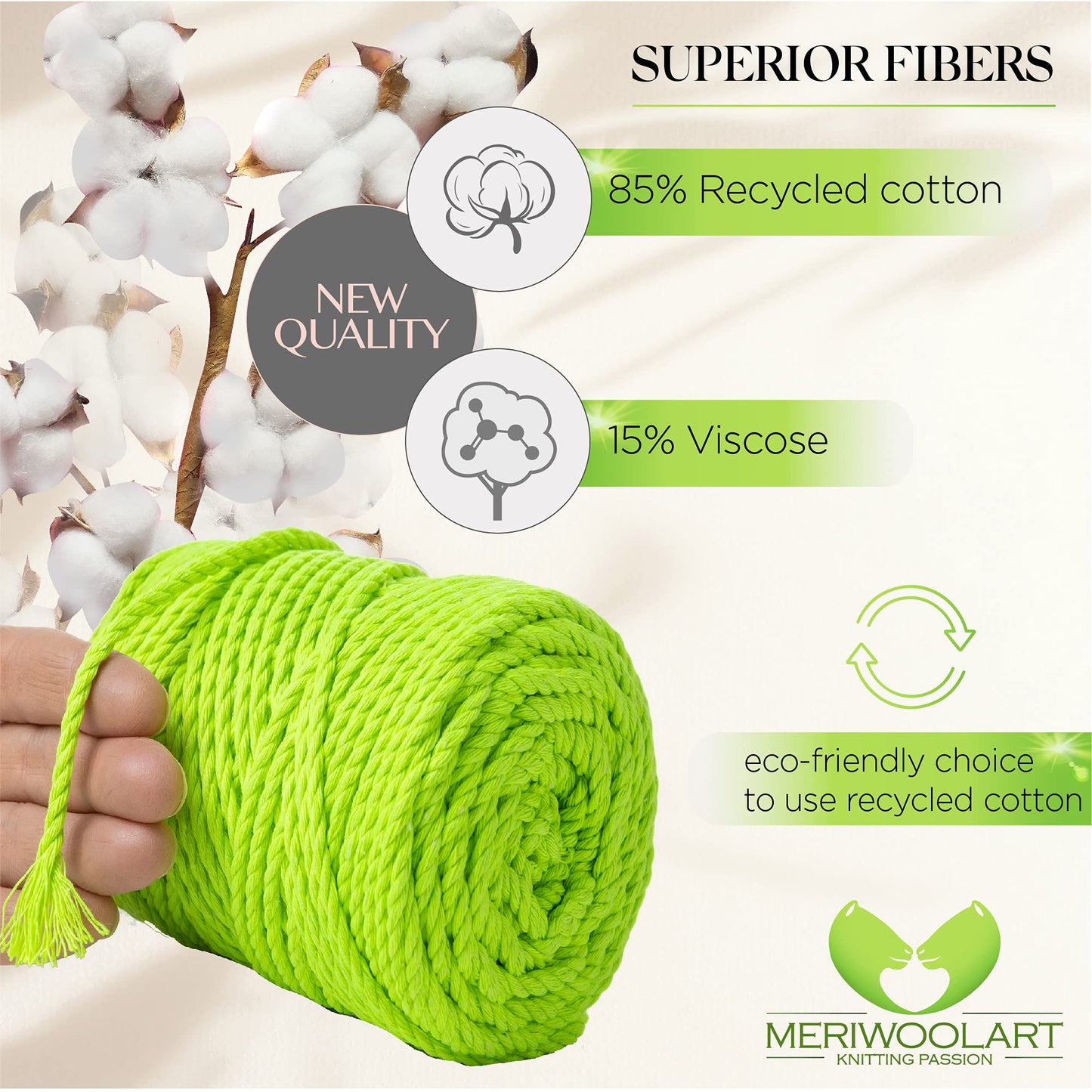 NEON YELLOW MACRAMÉ ROPE 4 MM, 75 M