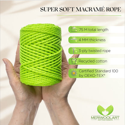 NEON YELLOW MACRAMÉ ROPE 4 MM, 75 M