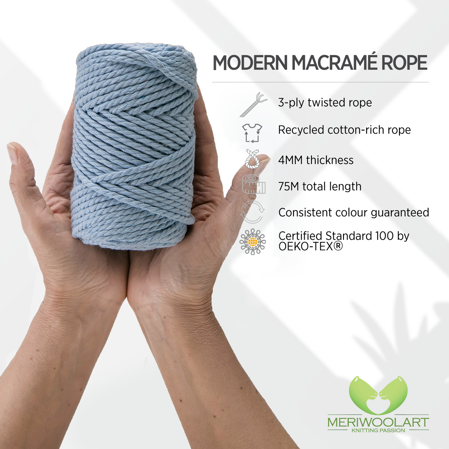 BABY BLUE MACRAMÉ ROPE 4 MM, 75 M
