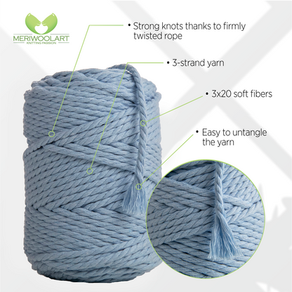 BABY BLUE MACRAMÉ ROPE 4 MM, 75 M