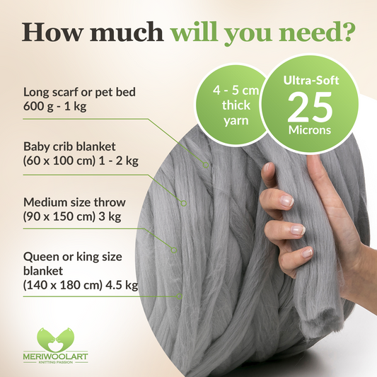 STEEL SUPER CHUNKY MERINO WOOL 4-5 CM, 25 MICRONS