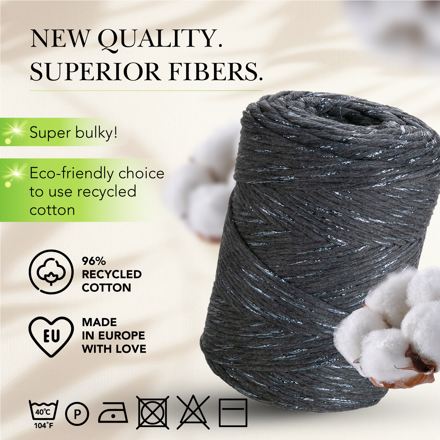 Graphite Lurex Single Twisted Macramé 3mm 200m