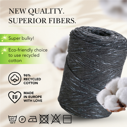 Graphite Lurex Single Twisted Macramé 3mm 200m