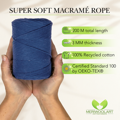 Dark Blue Single Twisted Macramé 3mm 200m