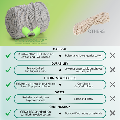 LIGHT GREY MACRAMÉ ROPE 4 MM, 75 M