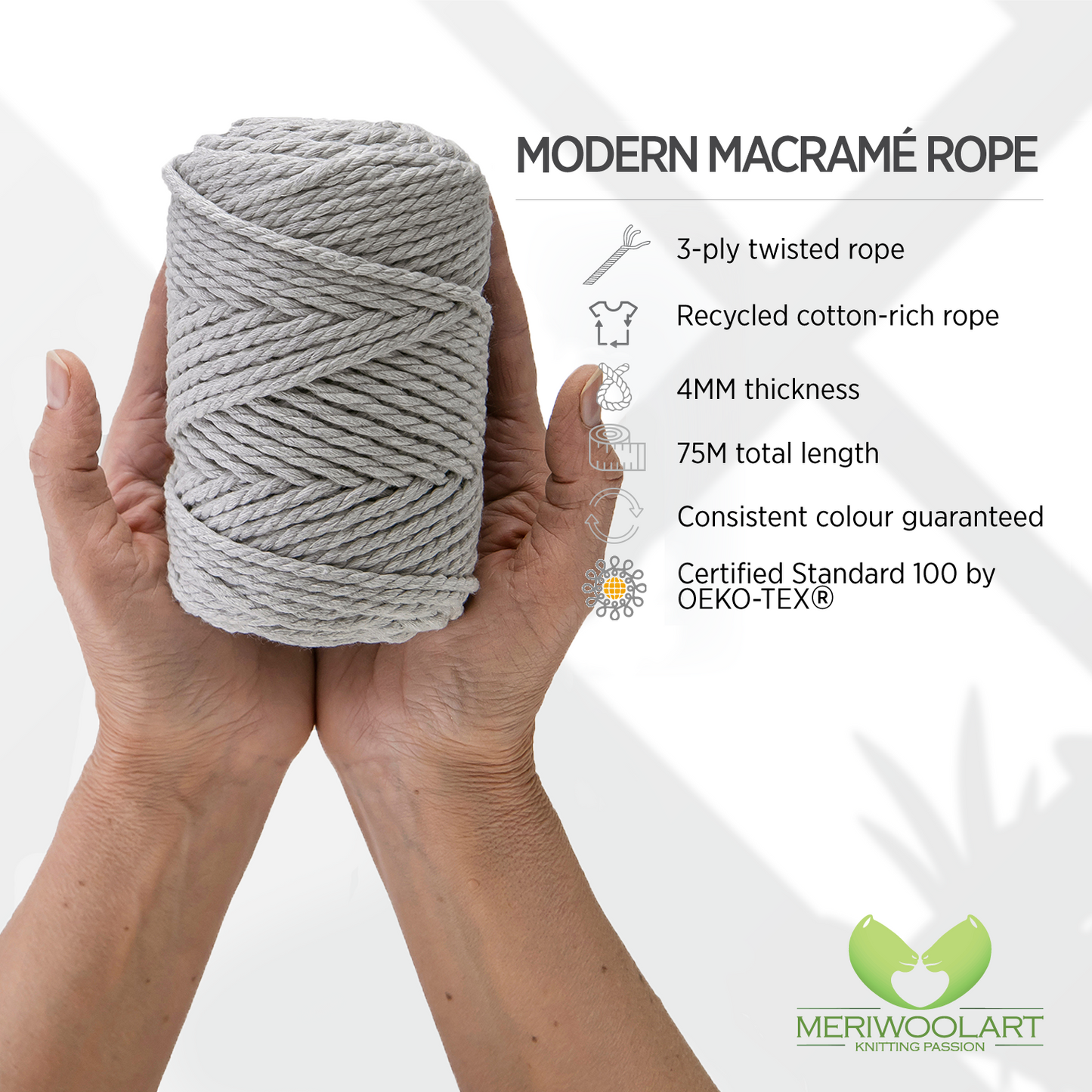 LIGHT GREY MACRAMÉ ROPE 4 MM, 75 M