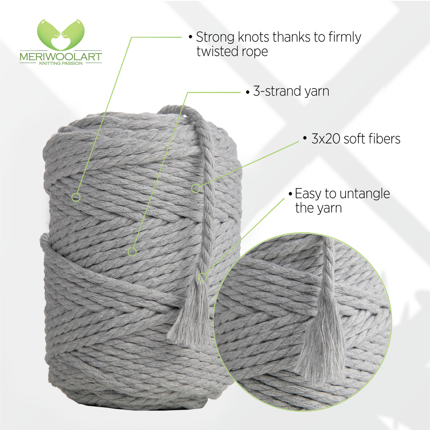 LIGHT GREY MACRAMÉ ROPE 4 MM, 75 M