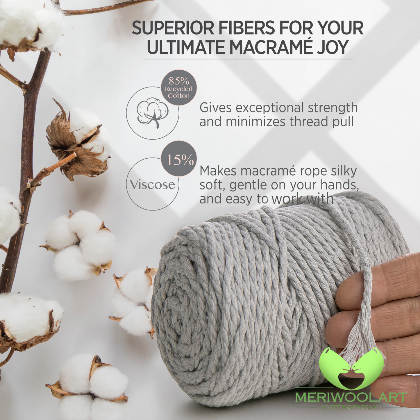 LIGHT GREY MACRAMÉ ROPE 4 MM, 75 M