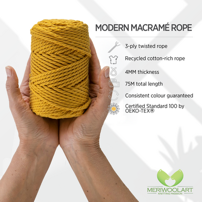TOBACCO MACRAMÉ ROPE 4 MM, 75 M