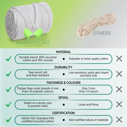 WHITE MACRAMÉ ROPE 4 MM, 75 M