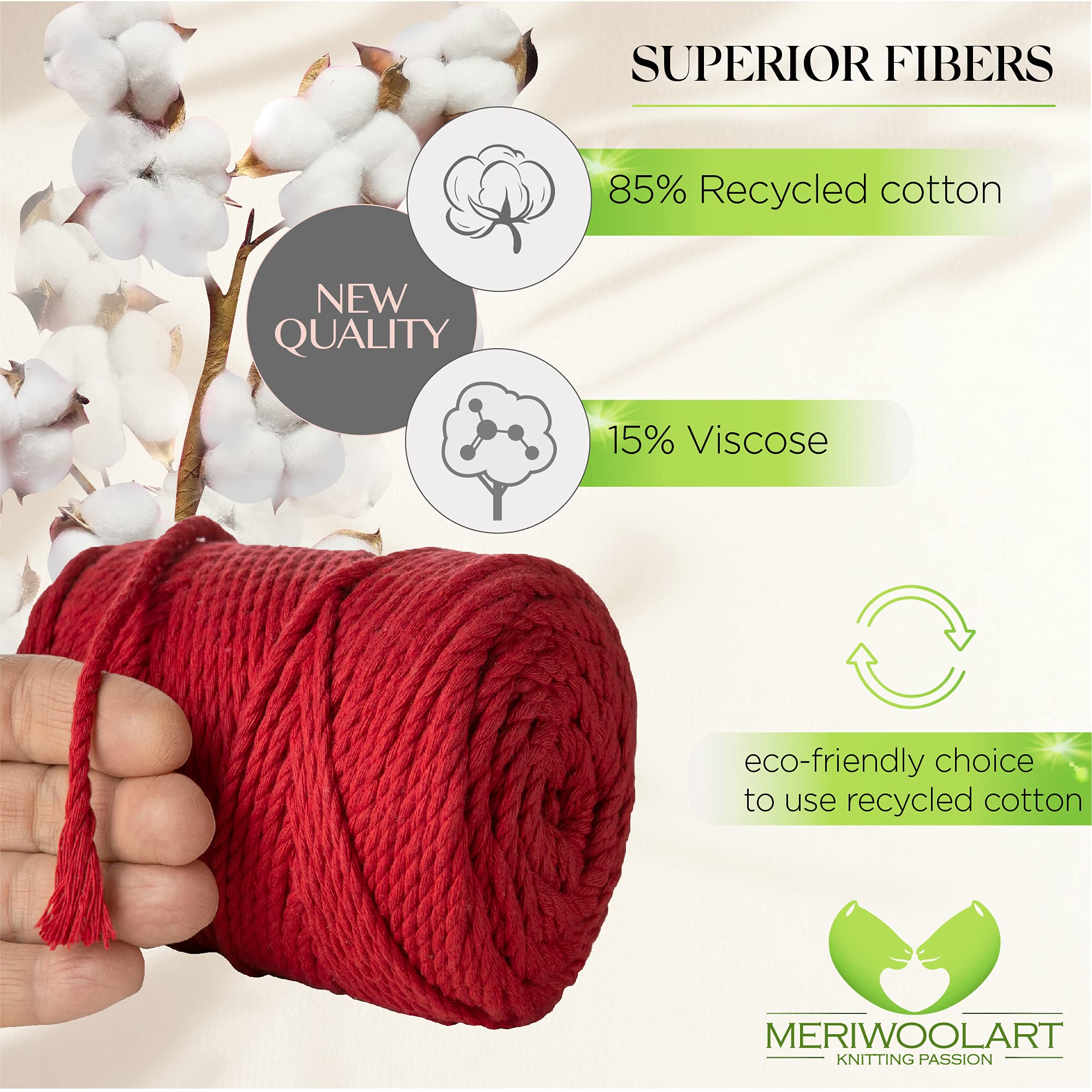 Meriwoolart Macrame Yarn 4 Mm, 75m Soft Macrame Cord, Strong